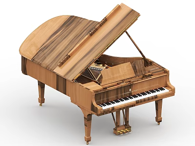Wooden Grand Piano With Open Lid And Black White Keys For Musical Instruments 3d model