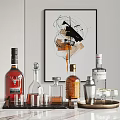 Stylish Home Bar Display With Liquor Bottles Wine Glasses Abstract Painting Cocktail Shaker And Tray