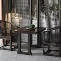 Traditional Chinese Solid Wood Tea Table and Chairs With Tea Set Interior Design