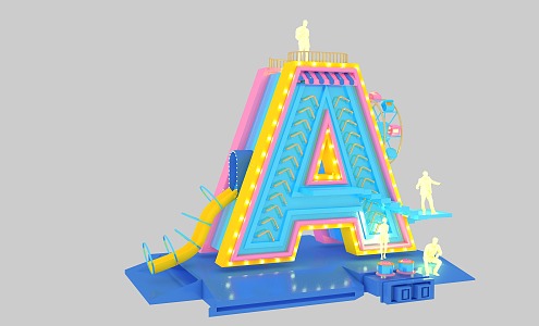 Letter A Playground Candy Color Games Platform Performance Stage Equipment Art Performance Topic Ferris Wheel Broadway Neon Lights 3d model