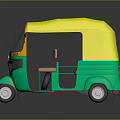 Yellow Green Tuk Tuk Vehicle With Brown Seats And 3D Exterior Design