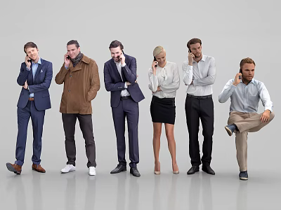 Group of People Standing and Talking on Phones in Different Outfits and Poses 3d model