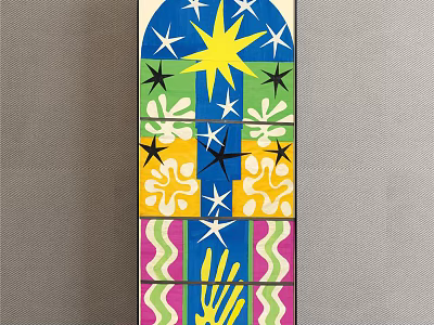Colorful Decorative Wall Art With Star Flower Wave Patterns And Blue Yellow Pink Sections 3d model