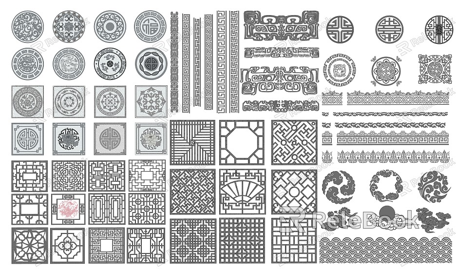 New Chinese-style openwork window component hardware model