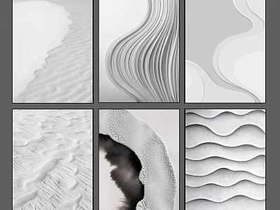 Abstract Black and White Wall Art with Wavy Lines and Curved Textures 3d model