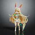 Game Movie Character With Rabbit Ears Long Golden Hair White Outfit Green Decor Star Shield