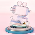 Transparent Movie Projector With Reels And Film Strips On Blue Base Platform