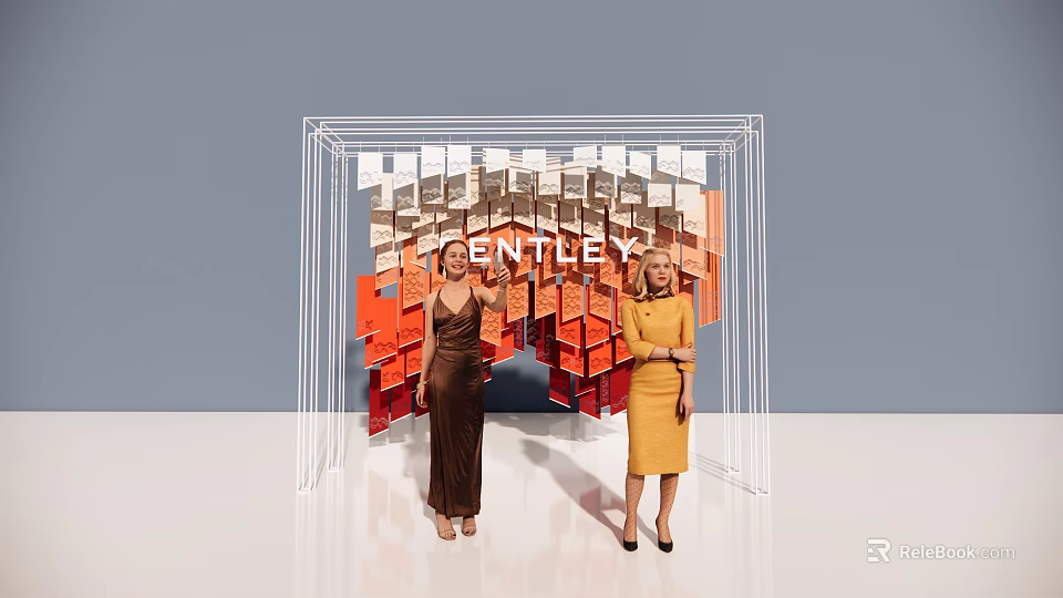 Bentley Photo Spot With Colorful Geometric Installation And Transparent Frame Where Two Women Pose 3d model 