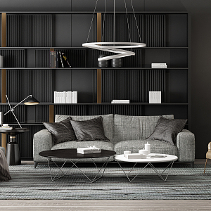 Modern Sofa Coffee Table Combination Leather Sofa Coffee Table Chandelier Hanging Picture Combination 3d model