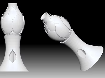 Detailed White 3D Model Vases With Petal Design In Two Different Angles 3d model