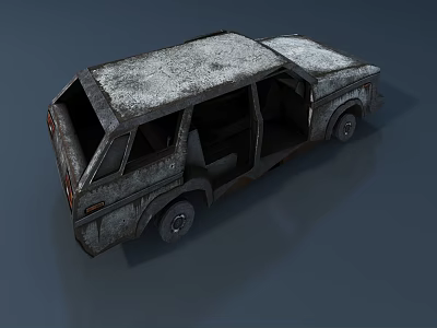 Old Rusted Car With Open Doors And Weathered Exterior Details 3d model