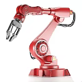 Red Industrial Robotic Arm With Mechanical Gripper And Control Panel 3d model