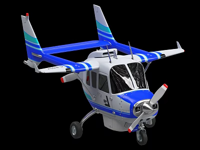 Blue And White Small Airplane Model With Propeller Wings And Detailed Design 3d model