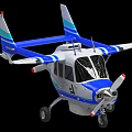 Blue And White Small Airplane Model With Propeller Wings And Detailed Design