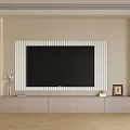 Modern Minimalist TV Background Wall With Striped Panel And Light Wood Console 3d model
