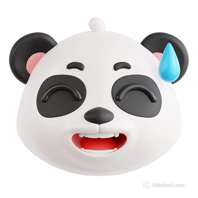 Adorable Panda Doll with Smiling Face Closed Eyes and Blue Cheek Droplet 3d model 