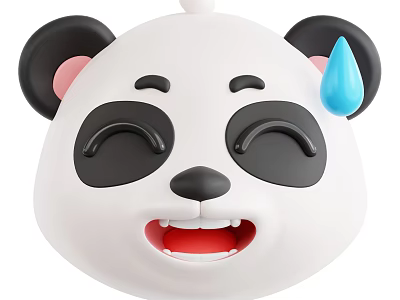 Adorable Panda Doll with Smiling Face Closed Eyes and Blue Cheek Droplet 3d model