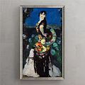 Vibrant Portrait Painting of Woman in Colorful Dress Holding Fan with Floral Background