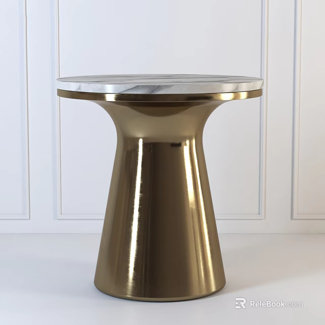 Modern Round Side Table With Marble Top And Gold Metal Base 3d model 