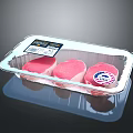 Fresh Pig Meat in Transparent Plastic Tray with Three Pieces and Label
