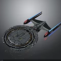 Futuristic Sci-Fi Starship Model With Circular Disc Section Side Wings And Colored Lighting 3d model