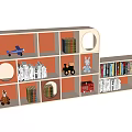Modern White Bookcase With Multiple Storage Compartments And Books Airplane Model Toy Car Animal Figurines