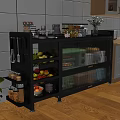 Practical Modern Black Kitchen Side Cabinet With Multi Layer Storage Spaces For Fruits And Tableware