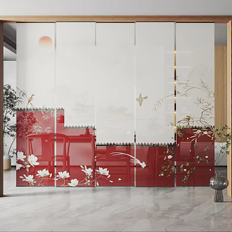 New Chinese-style roller curtain gauze curtain partition 3d model