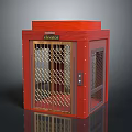 Red Elevator Structure With Golden Grille Door And Top Sign
