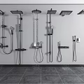 Various Black Modern Wall Mounted Shower Heads with Different Spray Patterns 3d model