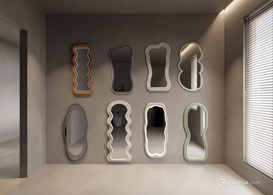 Decorative Modern Wall Mirrors with Various Shapes and Colored Frames 3d model