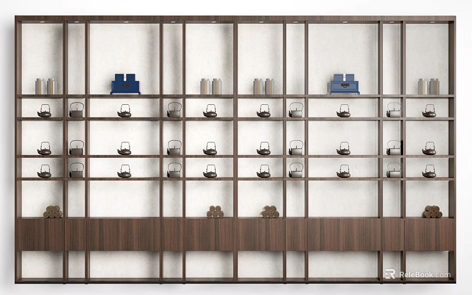 Modern Wooden Display Shelves With Multiple Tiers For Neatly Arranged Items 3d model 