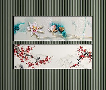 New Chinese Style Plant Painting Long Strip Decorative Painting 3d model