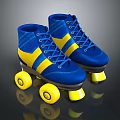 Stylish Blue And Yellow Roller Skates With Laces And Yellow Wheels