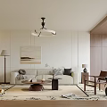 Modern Living Room Interior With Beige Sofa Coffee Table Wooden Elements And Ceiling Light