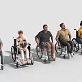 Group of Diverse People in Wheelchairs Sitting Calmly in Neutral Environment