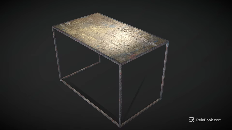 Simple Office Desk With Natural Wooden Top And Metal Frame Design 3d model 