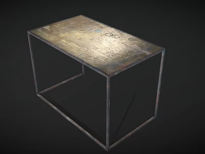 Simple Office Desk With Natural Wooden Top And Metal Frame Design 3d model