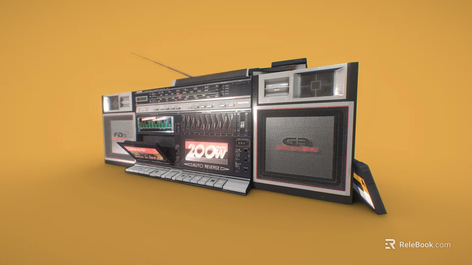 Vintage 200W High Power Audio Speaker System with Radio and Tape Player Design 3d model 