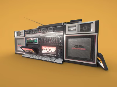 Vintage 200W High Power Audio Speaker System with Radio and Tape Player Design 3d model