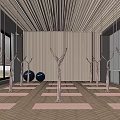 Modern Yoga Studio Interior With Pink Hammocks Yoga Mats Wooden Walls And Floor-to-Ceiling Windows