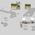 Modern White Landscape Seating Design With Tables And Potted Plants