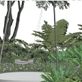 Stylish Outdoor Garden Swing With Comfortable Cushion And Lush Green Foliage
