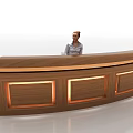 Elegant Modern Wooden Curved Reception Desk With Illuminated Panels And Receptionist