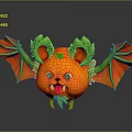 Cute Orange Bat Like Creature With Green Ears Red Wings And Playful Expression