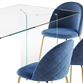 Modern Dining Table And Chairs With Blue Velvet Seats Glass Top And Gold Metal Legs