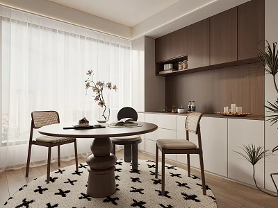 French Middle Ancient Restaurant Dining Table and Chair Round Table Sideboard Dining Chair 3d model