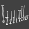 Classical Style 3D Rendered White Columns With Various Heights Diameters And Capital Designs