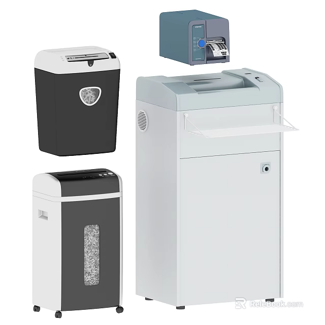 Modern Office Appliances Including Different Shredder Sizes Colors and Efficient Designs for Workplace 3d model