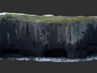 Microtopography of Coastal Cliff With Green Grass Black Rock and Ocean Waves 3d model